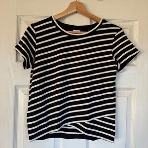 Cabi #5059 Gracie Crop Top Black White Stripe Cross Bottom S